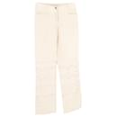 Dolce & Gabbana Lace Cutout Flower Trousers in White Linen