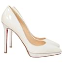 Christian Louboutin Pigalle Plato Pointed Toe Pumps in White-Silver Patent Leather