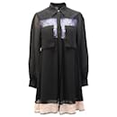 McQ by McQueen Contrast Lace Trim Flared Dress Shirt in Black Silk - Alexander Mcqueen