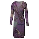 Etro Paisley Print Wrap Dress in Purple Wool