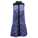 Proenza Schouler Micro Printed Flared Dress in Blue Silk