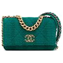 Grünes Chanel Tweed 19 Portemonnaie mit Kette