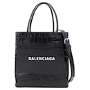 Black Balenciaga Croc Embossed Leather Shopping Tote XXS Satchel