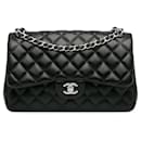Black Chanel Jumbo Classic Lambskin Double Flap Shoulder Bag