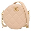 Pink Chanel Quilted Calfskin Pearl Round Clutch With Chain Crossbody Bag