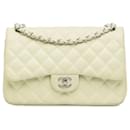 White Chanel Jumbo Classic Caviar Double Flap Shoulder Bag
