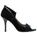 Dark Green Celine Velvet Ankle Strap Heels Size 39 - Céline