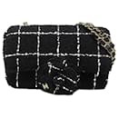 Black Chanel Mini Tweed Camellia Flap Crossbody Bag