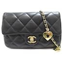 Black Chanel Mini Quilted Lambskin Heart Charms Flap Crossbody Bag