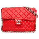 Red Chanel Maxi Washed Lambskin Chain Around Flap Shoulder Bag