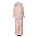 Christian Dior Peach Toile De Jouy Chez Moi Pajama Longsleeve Shirt & Pants Set