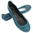 Giuseppe Zanotti Blue Crystal Embellished Ballet Flats in Size 37 EU