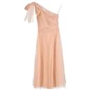 Red Valentino One-shoulder Pleated Point D'esprit Tulle Midi Dress In Beige Polyester