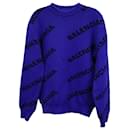 Maglione girocollo con logo Balenciaga in lana blu