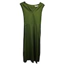 Max Mara V-neck Flared Midi Dress in Green Cotton