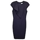 Max Mara Drape-Detail Sheath Dress in Navy Blue Wool