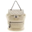 Chanel CC Quilted Leather & Mouton Backpack Leather Backpack in Good condition