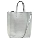 CELINE Hand Bag Leather 2way Silver Auth 74224 - Céline