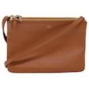 CELINE Trio Bolsa de Ombro Couro Marrom Auth mr168 - Céline