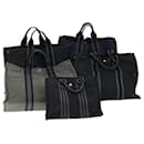 HERMES cabas Hand Bag Canvas 5Set Noir Gris Marine Auth ki4467 - Hermès