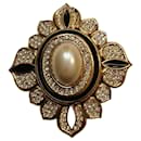 Vintage Christian Dior Gold Plated Pearl Crystal Brooch and Pendant