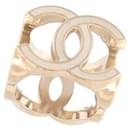 NEUF BAGUE CHANEL CUBE LOGO CC METAL DORE LAQUE BLANCHE STEEL 52 NEW RING - Chanel