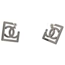 NEUF BOUCLES D'OREILLES CHANEL LOGO CC CARRE 2023 METAL NOIR NEW EARRINGS - Chanel