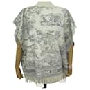 NEUF PONCHO CHRISTIAN DIOR TOILE DE JOUY EN CACHEMIRE GRIS ET BLANC HAUT - Christian Dior