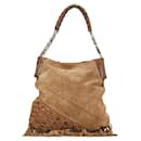 Jimmy Choo Wildleder Tatum Fringe Hobo Lederhandtasche in gutem Zustand