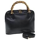 GUCCI Bamboo Hand Bag Leather 2way Black 000 1186 0289 Auth 75113 - Gucci