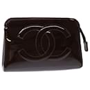 CHANEL Pouch Patent leather Brown CC Auth 74604 - Chanel