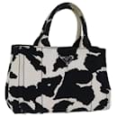 PRADA Cow Pattern Canapa PM Hand Bag Canvas 2way White Black Auth yk12633 - Prada