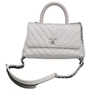 Chanel Small 24cm Coco Handle in Chevron Quilted Pearly White Caviar Bag