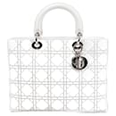 Borsa a mano a 2 vie Christian Dior Lady Dior Cannage in pelle x strass in bianco