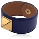 Hermes Paris Blue Leather Medor Bracelet Gold Metal - Hermès
