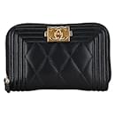 Chanel Quilted Leather Boy Coin Purse Leather Coin Case in Good condition