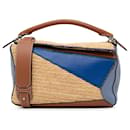 Bolso satchel Puzzle LOEWE mediano azul de piel y rafia multicolor - Loewe