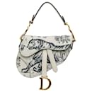 Dior Weiße Mini-Satteltasche aus Kalbsleder mit Toile de Jouy-Muster