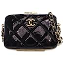 Chanel Black Small Glazed Goatskin Box With Chain