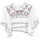 Isabel Marant Copped Embroidered Top in White Cotton