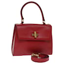 CELINE Hand Bag Leather 2way Red Auth 75818 - Céline