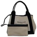 Bolso de mano Balenciaga Navy Cabas S de lona blanco y negro 339933 auténtico yk12669