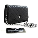CHANEL Black Classic Wallet On Chain WOC Shoulder Bag Lambskin SV - Chanel