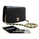 CHANEL Pochette de sac à bandoulière en chaîne à rabat intégral en cuir d'agneau matelassé noir - Chanel