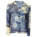 Blusa Etro a maniche lunghe in seta velata stampata Blu/Avorio - Autre Marque