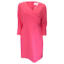 Hugo Boss Bright Pink Daraya Long Sleeved V-Neck Faux Wrap Dress - Autre Marque