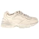 Gucci Distressed Rhyton Sneakers in White Leather
