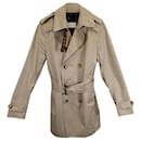 Sandro Double-Breasted Trench Coat in Beige Cotton