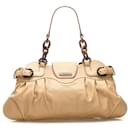 Salvatore Ferragamo Ferragamo Madeira AU-21/6371 Bolsa tote couro bege Ferragamo 【】<br> Presente amanhã em excelente estado