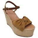 Valentino Ochre Brown Suede calf leather Tropical Bow Espadrille Platform Wedge Sandals - Autre Marque